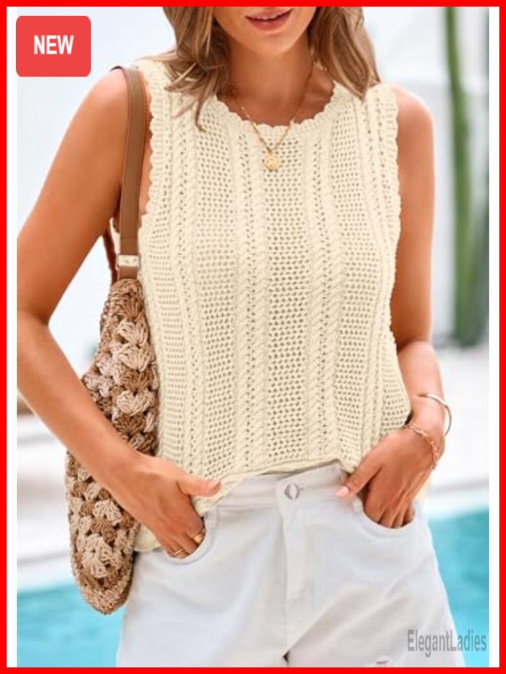 KIRUNDO Crochet Tank Top Womens Sleeveless Sweater Vest Summer Beach Coverup - Picture 5 of 6